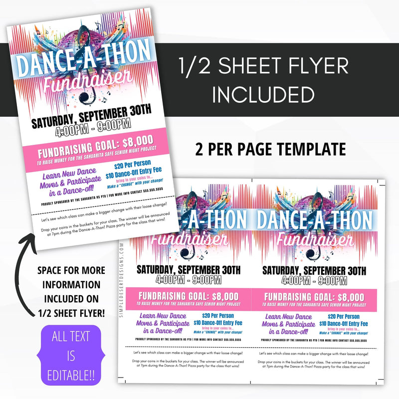 half sheet send home flyers for danceathon fundraier event