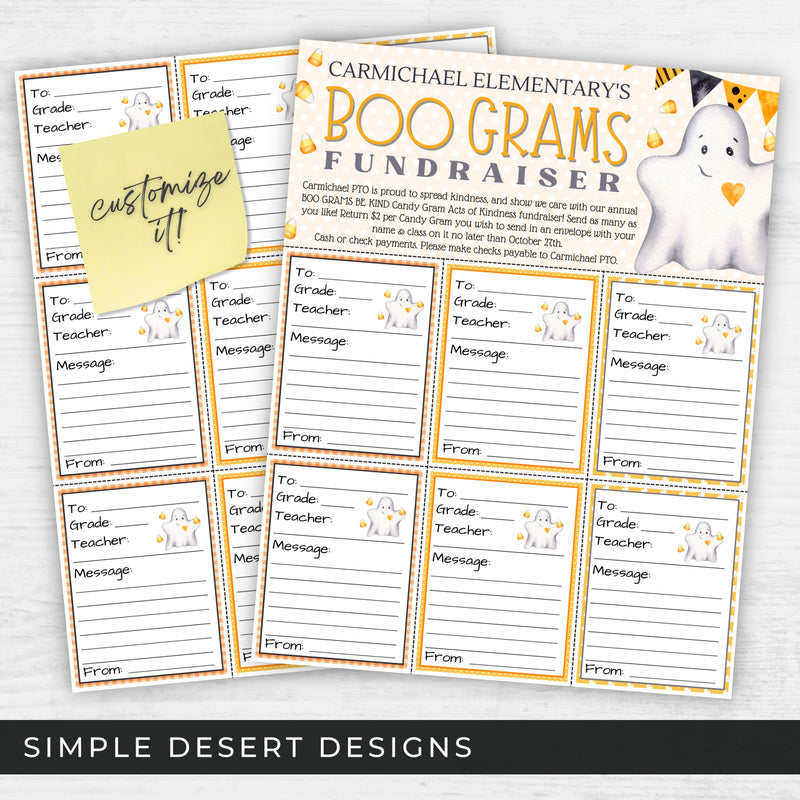 cute easy halloween boo grams fundraiser flyer sheet set