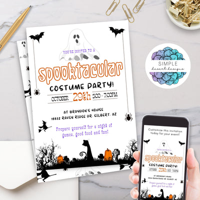 cute halloween costume party invitations with editable text