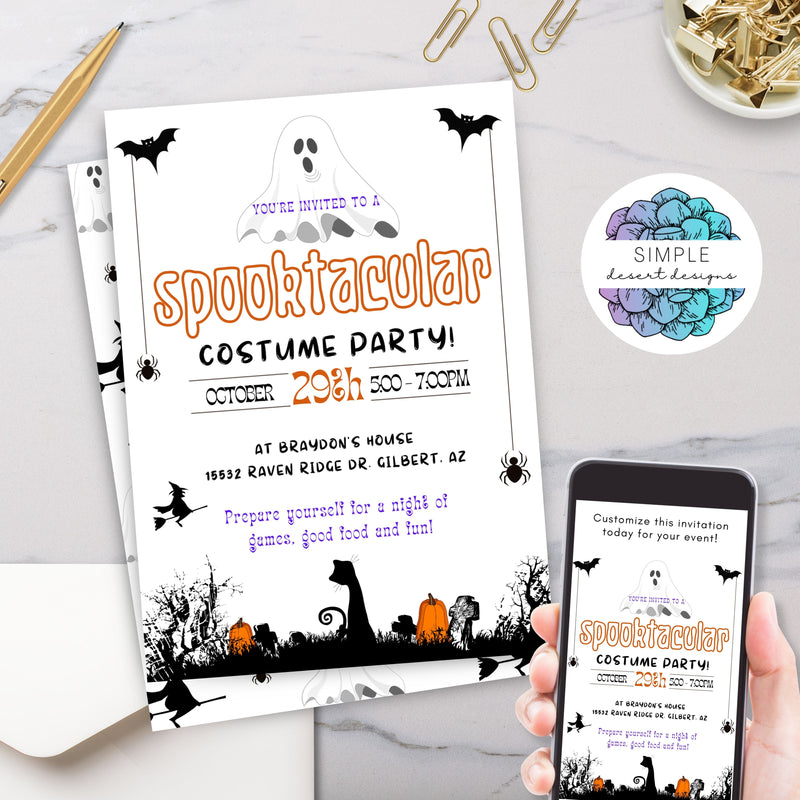 cute halloween costume party invitations with editable text