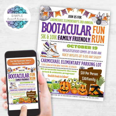 fun halloween fundraiser ideas for school bootacular 5k 10k family friendly fun run flyers