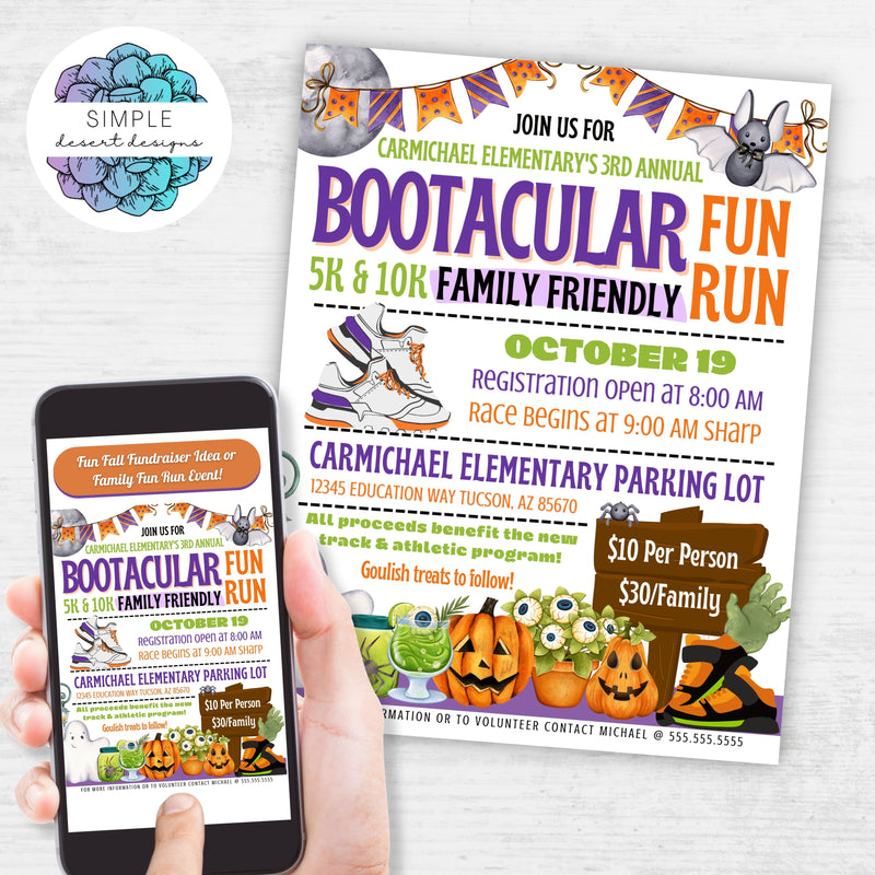 fun halloween fundraiser ideas for school bootacular 5k 10k family friendly fun run flyers