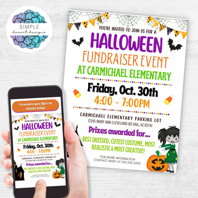 cute halloween fundraiser event flyers for haunted house or halloween party invitations