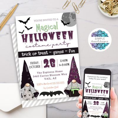 cute magical halloween costume party invitation for kids or adults digital and printed invites