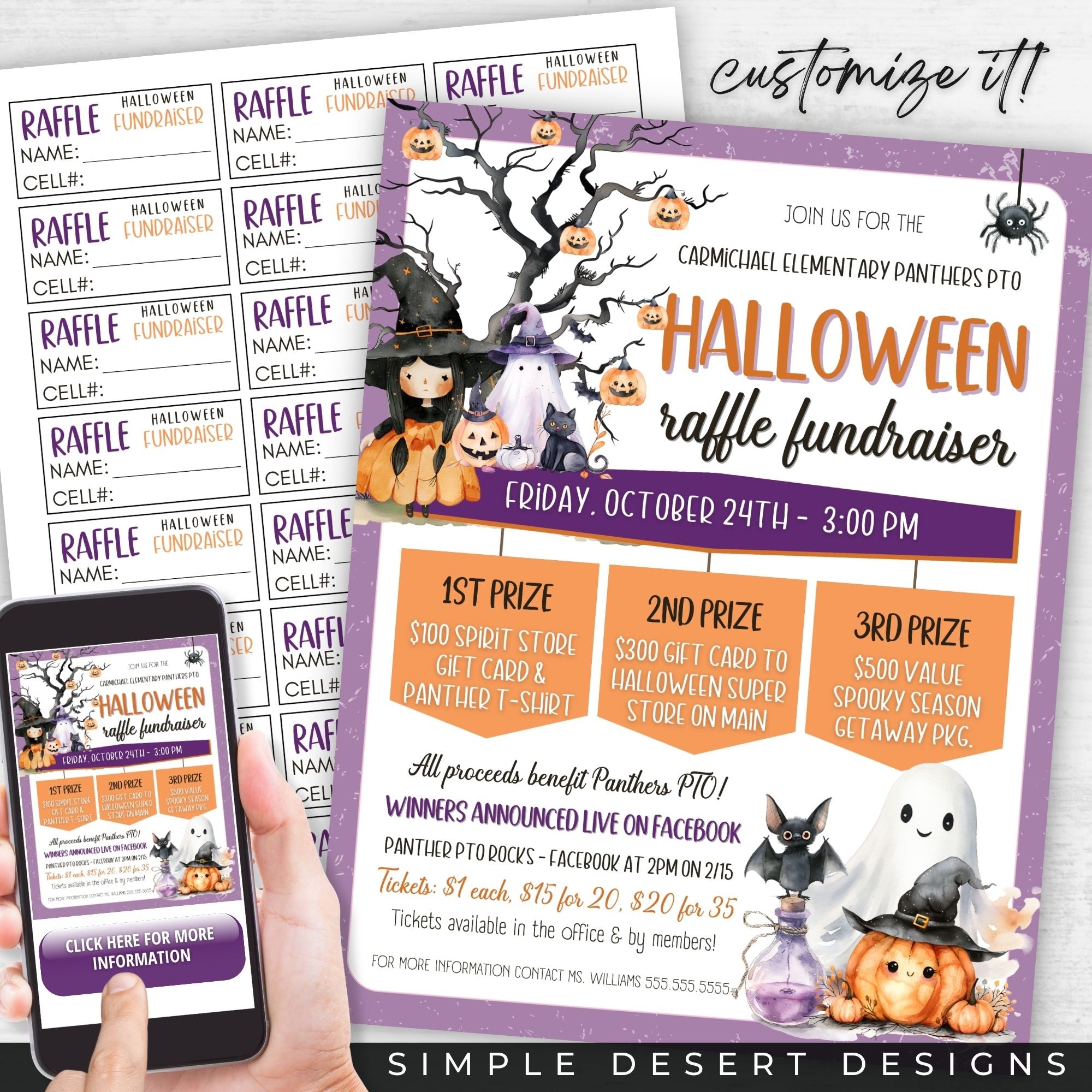 Halloween Raffle Fundraiser Flyer Tickets – Simple Desert Designs