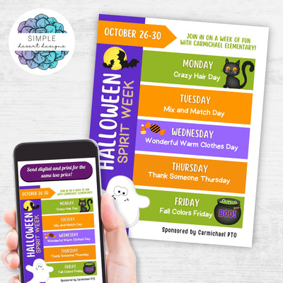 editable printable halloween spirit week itinerary schedule flyer