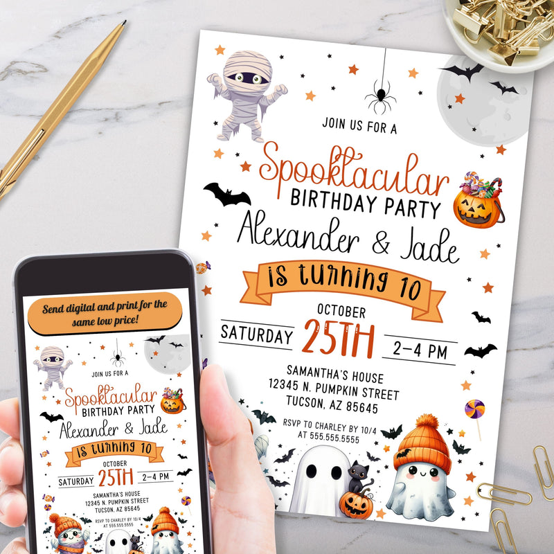 cute halloween theme birthday party invitation for any age and double birthday party invites