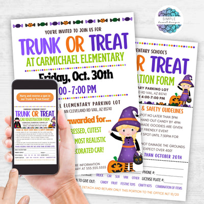 halloween trunk or treat flyers and registration form template