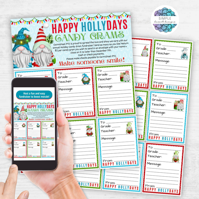 happy holidays christmas candy gram fundraiser sheets