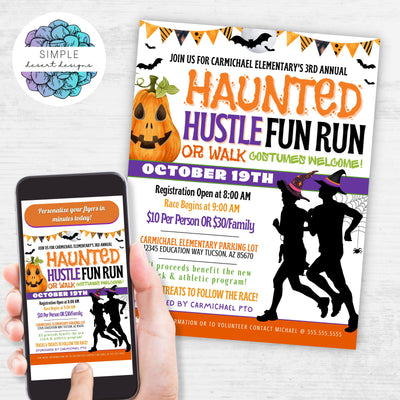 editable haunted hustle costume fun run flyers