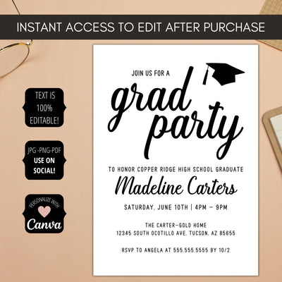 last minute graduation party invitations for high school or college graduates