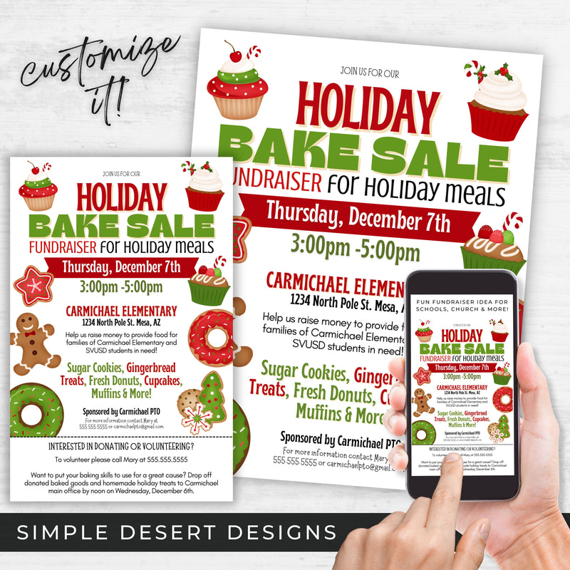 customizable holiday bake sale flyers for christmas season