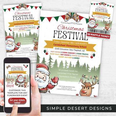 cute holiday festival market fundraiser flyers ticket template and order form bundle for school PTO PTA or any holiday Christmas event