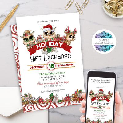 cute holiday gift exchange party invitation for work or christmas party