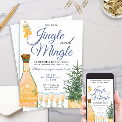 elegant holiday jingle and mingle cocktail party invitation for adults