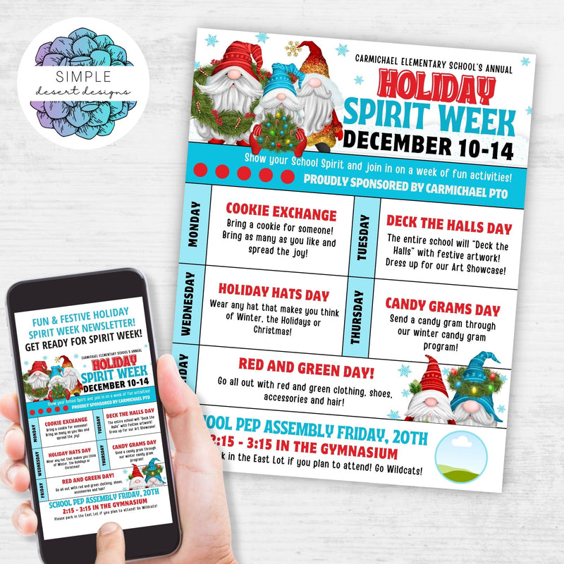 christmas holiday spirit week flyer template for school or work