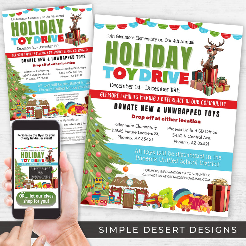 holiday christmas toy drive flyers poster and social media template bundle