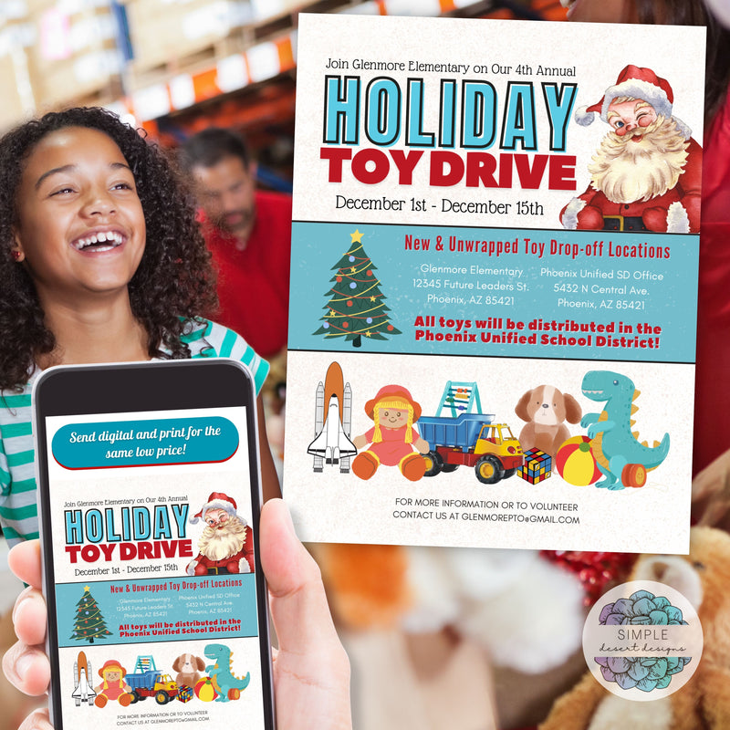 custom holiday toy drive donations flyer template