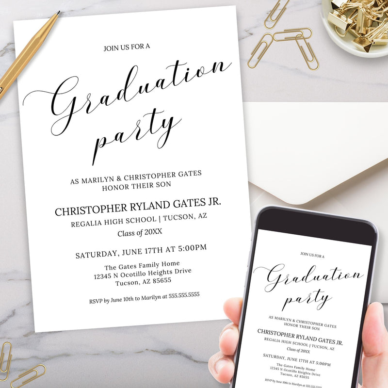 minimal elegant invitation for any high school college or trade school graduation party