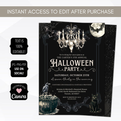 modern adult halloween party invitations for annual costume party