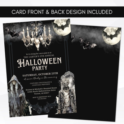 elegant halloween party invitations with space for party details and ghoulish graphics