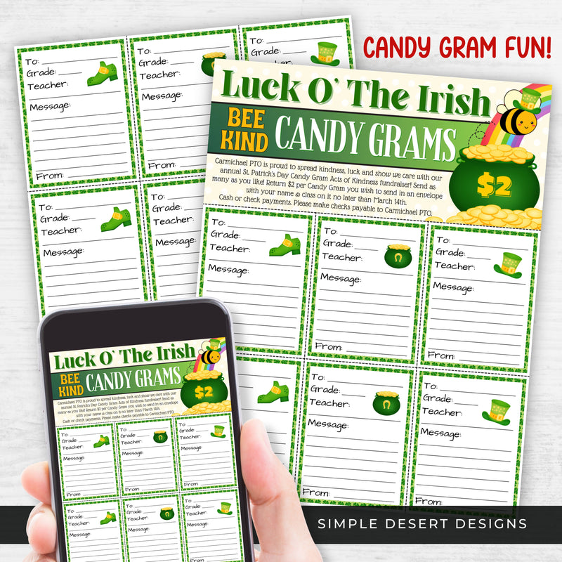 luck of the irish candy grams fundraiser sheets with pre sales form included