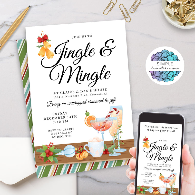 cute christmas jingle and mingle cocktail party invitation for adults