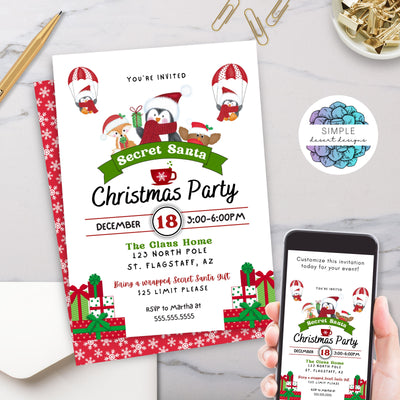 cute gift exchange christmas secret santa party invitation