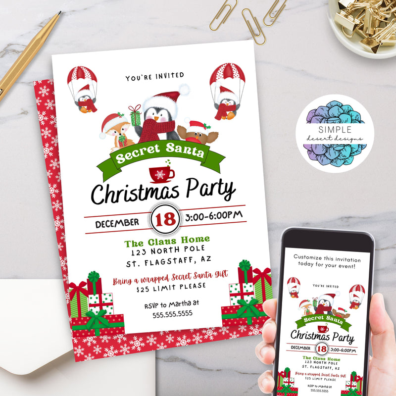 cute gift exchange christmas secret santa party invitation