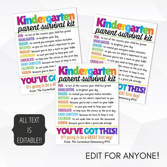 Kindergarten Parent Survival Kit Gift Tag – Simple Desert Designs