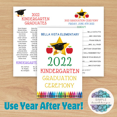 printable and digital graduation program template for kindergarten preschool elementary or any grade