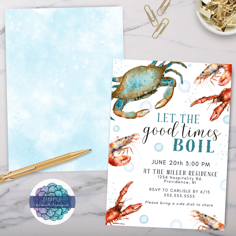 modern trendy good times boil seafood boil invitation