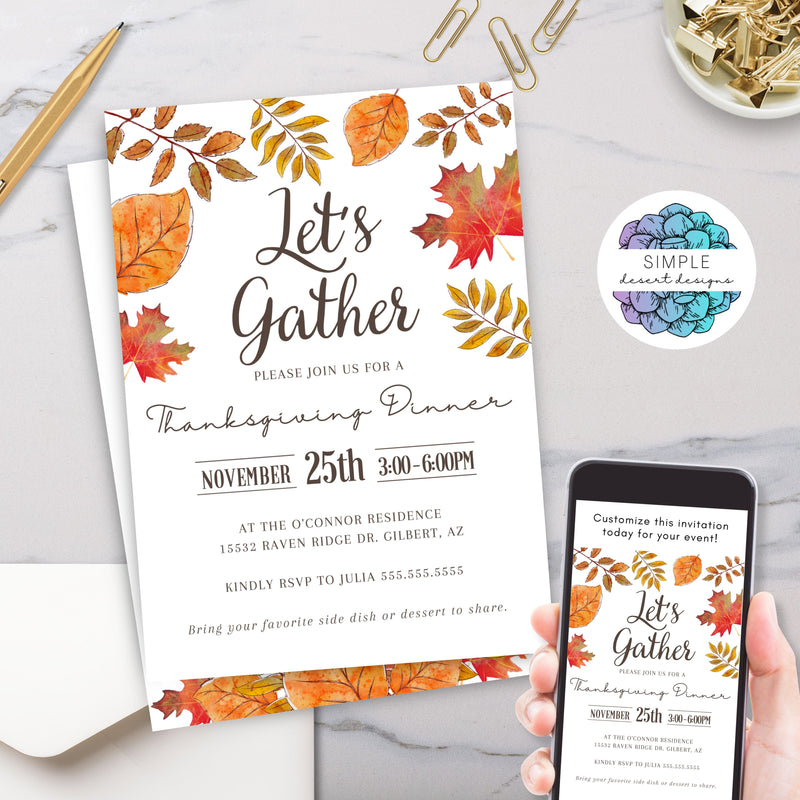 elegant modern thanksgiving dinner party invitations