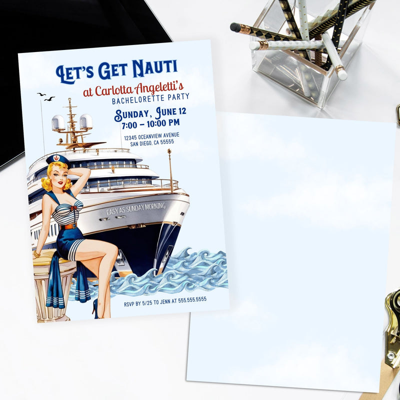 elegant funny lets get nauti party invitations for bachelorette or birthday party