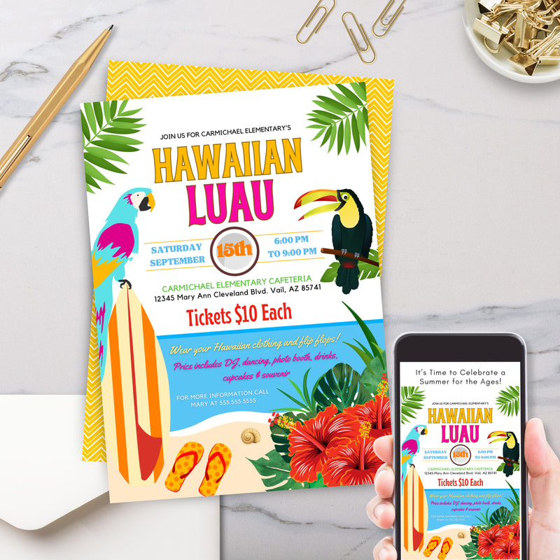 hawaiian luau theme party invitations for beach party or tropical event