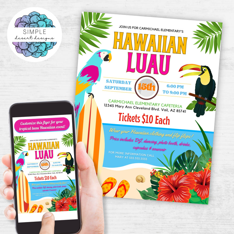 tropical luau hawaiian party invitation flyers