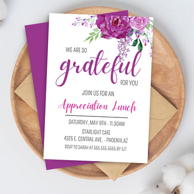 floral appreciation event invitation for school work nurse thank you luncheon dinner party