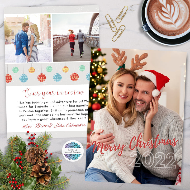 unique merry christmas card with 3 photos and full picture front personalized with year and special message