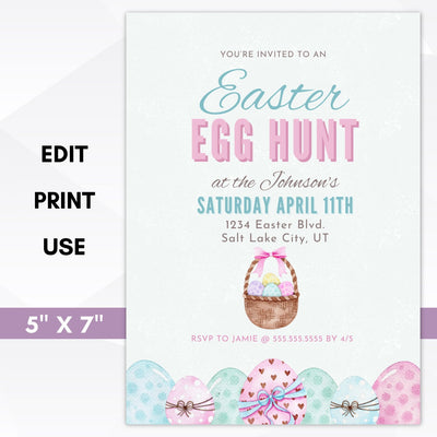 cute easter party invitation with easter eggs