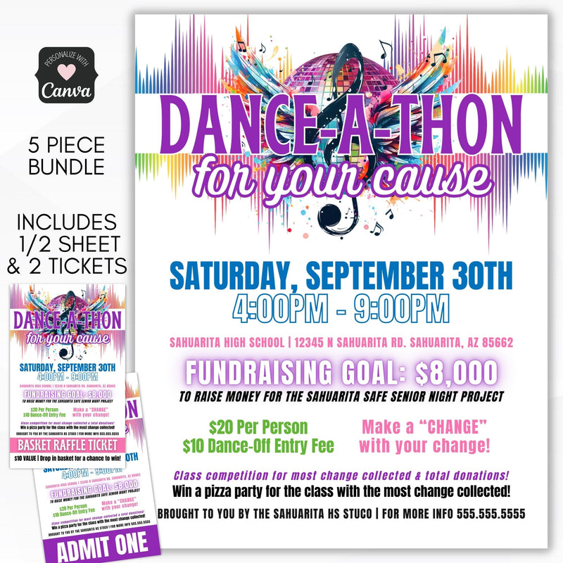 trendy dance a thon fundraiser flyers with raffle ticket template and admission tickets