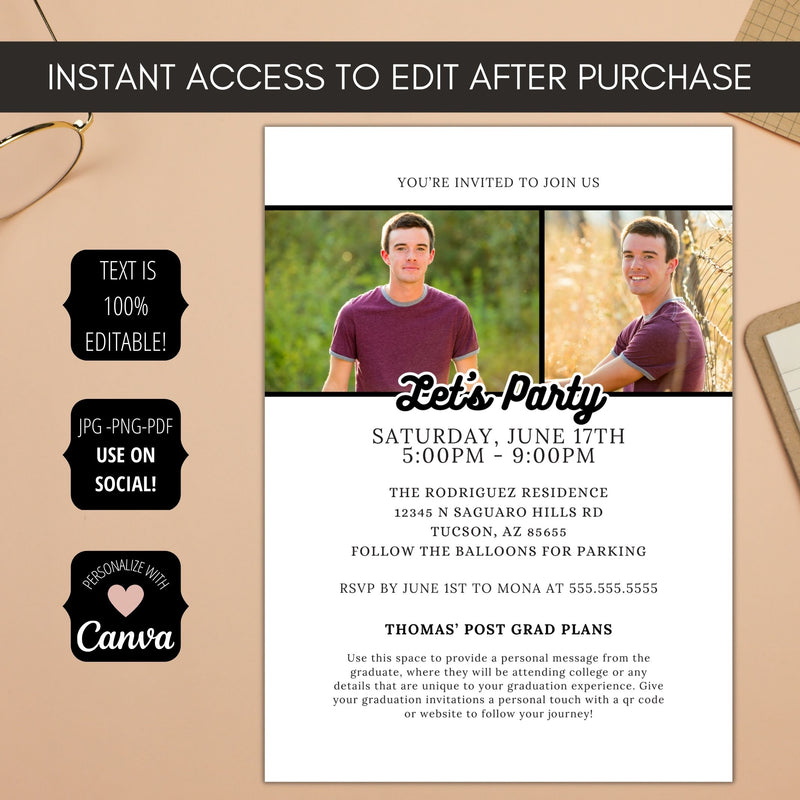 personalized modern graduation party invitations for any graduate