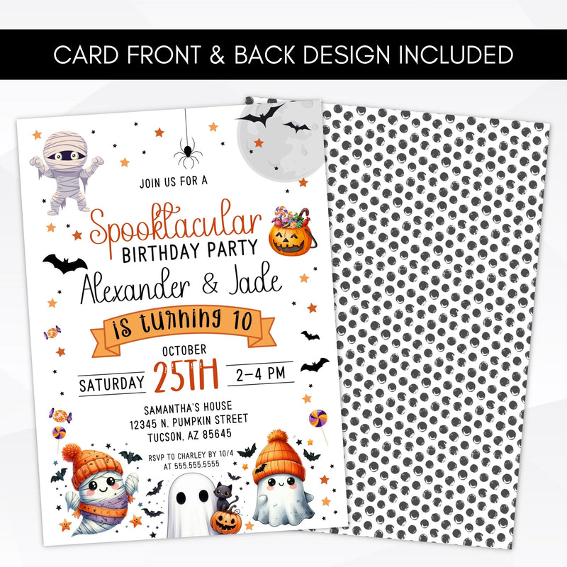 shared birthday party invitaton for halloween theme costume party invite