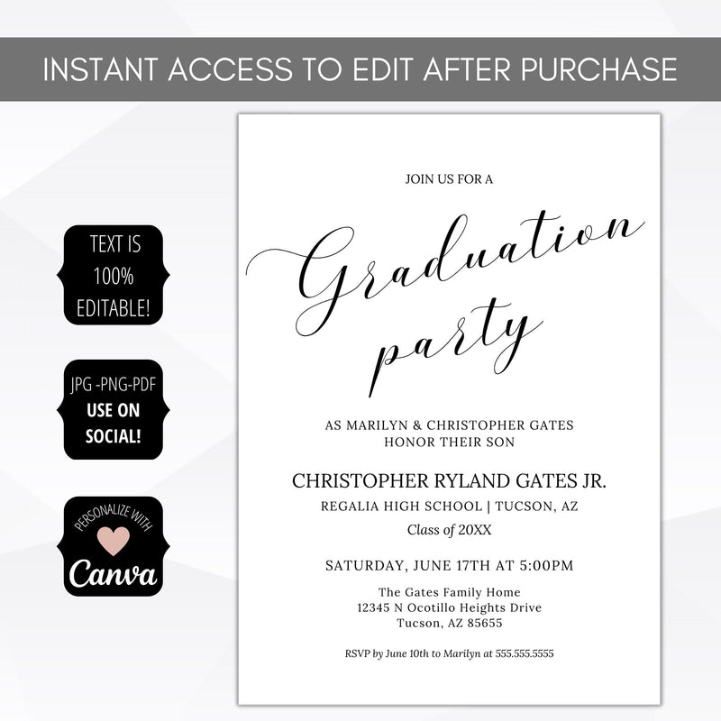 persoanlized graduation party invitations for any guy girl grad party invite