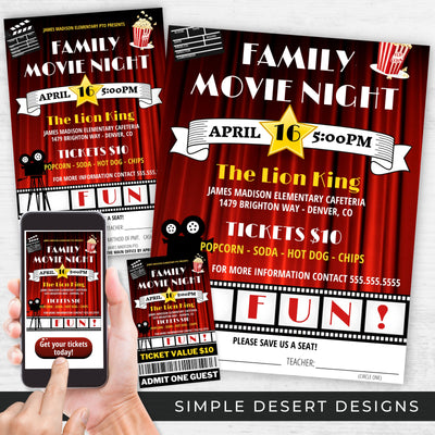 fun family movie night invitation flyers ticket template and posters