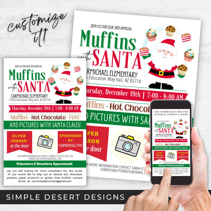 cute christmas muffins with santa claus flyers set