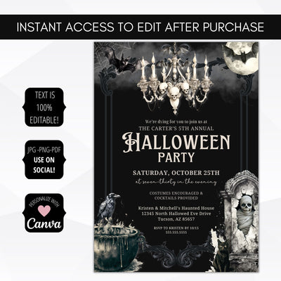 spooky halloween party invitations for teens or adults