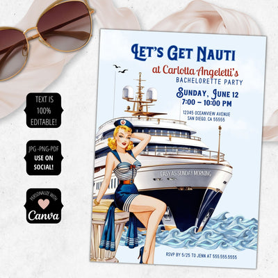 retro nautical theme bachelorette party invite