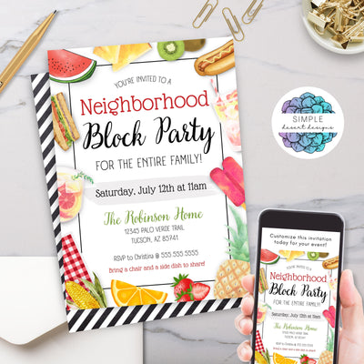 fun summer barbeque neighborhood bbq block party invitations