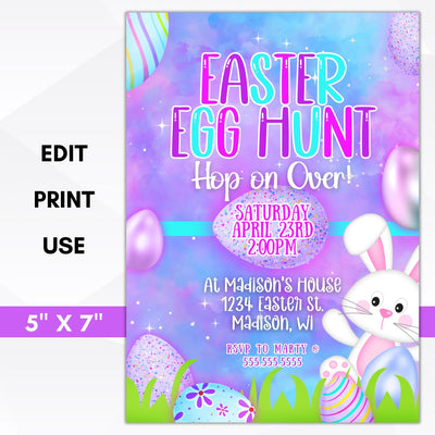 bright girl theme easter egg hunt party with easter bunny and easter eggs