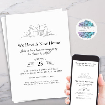 modern black and white minimalist new home invitation template